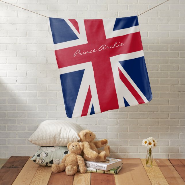 Baby Boy Named UK Union Jack Flag Baby Blanket (In Situ)