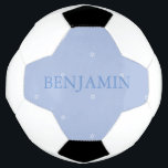 Baby Boy Naming Ceremony Hebrew Jewish Gift Soccer Ball<br><div class="desc">A boy Hebrew  Ceremony gift for a Naming Day.  The template has  a blue theme.
The design template is  with a blue colored text on a blue background with a pattern of the Star of David.</div>