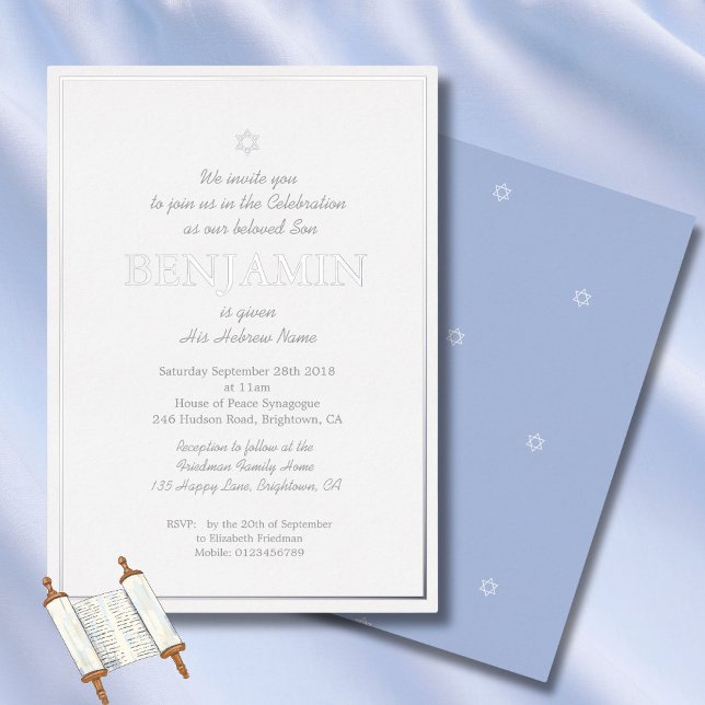 Baby Boy Naming Ceremony Hebrew Jewish Invitation Foil Invitation (Creator Uploaded)