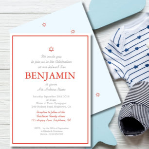 Baby Boy Naming Ceremony Hebrew Jewish Red Blue  Invitation