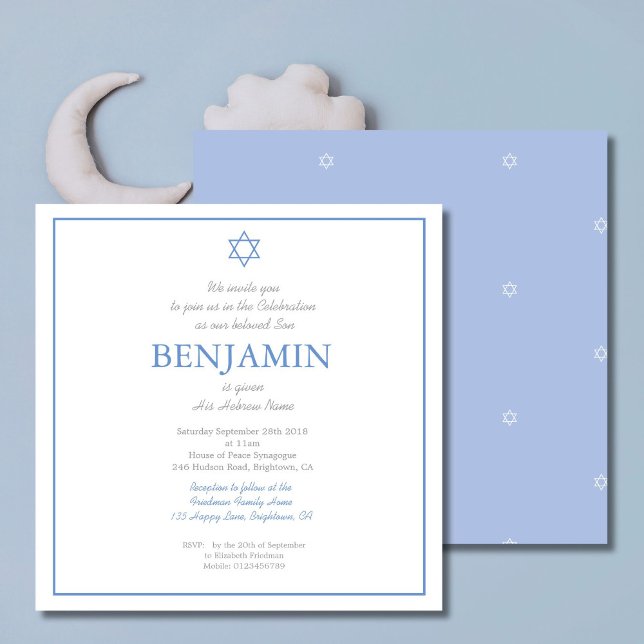 Baby Boy Naming Ceremony Hebrew Jewish Square Invitation (Creator Uploaded)