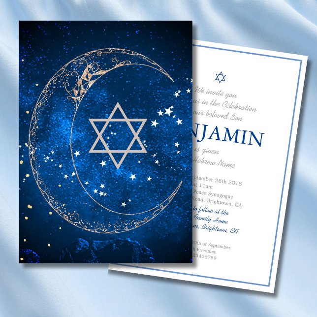 Baby Boy Naming Hebrew Jewish Celestial Invitation (Creator Uploaded)
