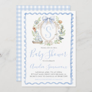 Baby Boy Nautical Shower Preppy Blue Sailing Invitation