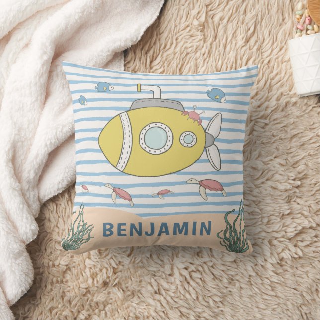 Baby Boy Nautical Submarine Sea Creature Nursery Throw Pillow (Blanket)