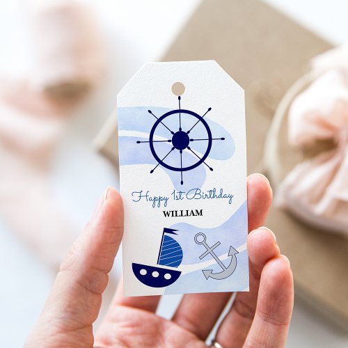 Baby Boy Nautical Watercolor Navy Blue Gift Tags