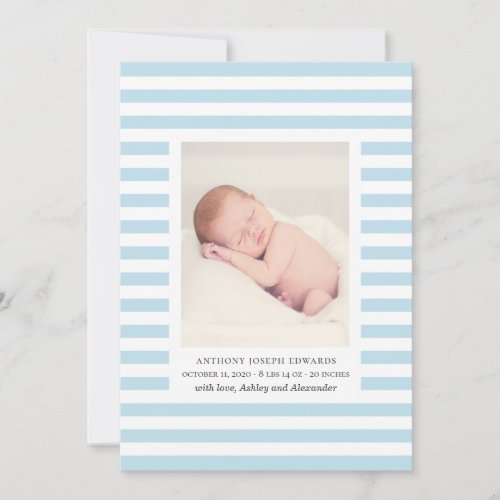 Baby boy newborn Blue stripes nautical birth Announcement