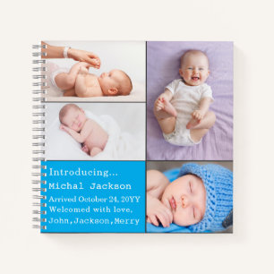 Baby Boy Newborn Photo Birth Announcement Blue Notebook