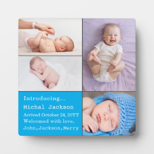 Baby Boy Newborn Photo Birth Announcement Blue Plaque