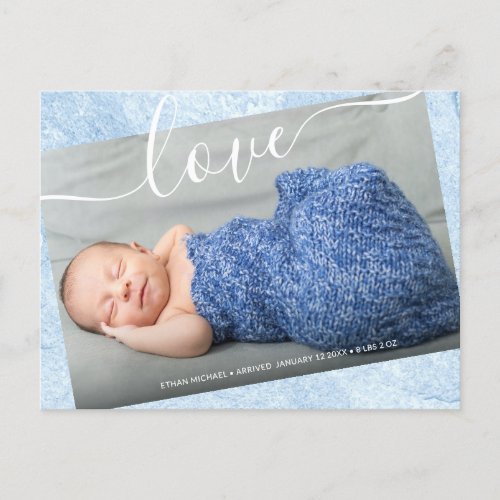 Baby Boy Newborn Photo Birth Announcement Blue Pos Postcard