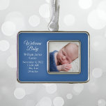Baby Boy Newborn Photo Cute Blue Keepsake Gift Christmas Ornament<br><div class="desc">Add your beautiful baby photograph on this cute blue baby boy photo birth announcement Christmas ornament keepsake gift with white typography. Customize with birth details of your newborn under the picture.</div>