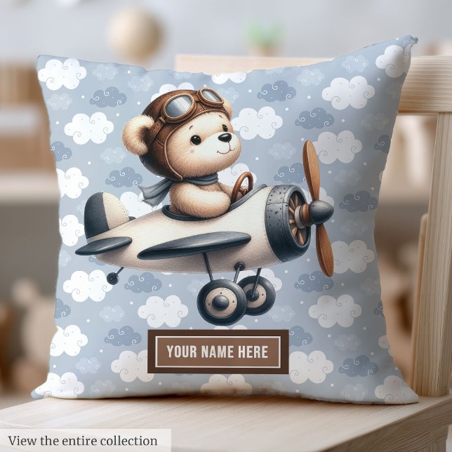 Baby Boy Nursery Blue Brown Teddy Bear Pillow (Baby Boy Nursery Blue Brown Teddy Bear Pillow)