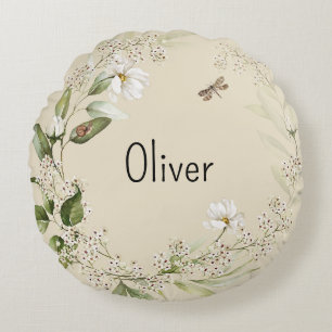 Baby Boy Nursery Decor Watercolor Floral Round Pillow
