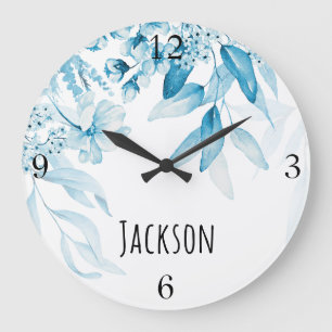 Baby Boy Nursery Dutch Art Blue Floral 10.75-in Large Clock