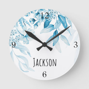 Baby Boy Nursery Dutch Art Blue Floral Round Clock