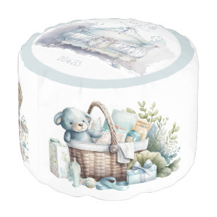 Baby Boy Nursery Patterns With Birth Date Pouf