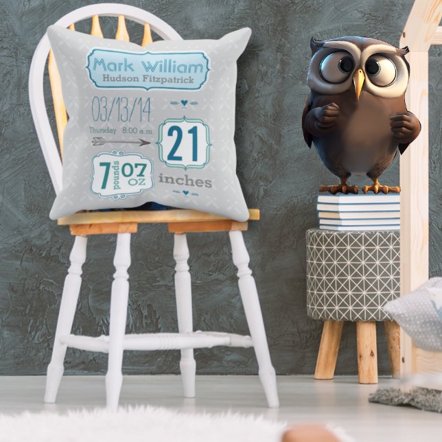 Baby Boy Nursery Room Baby Stats Arrow Pattern  Throw Pillow (Creator Uploaded)