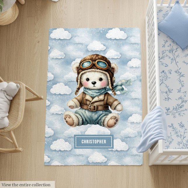 Baby Boy Nursery Rug Teddy Bear Pilot Gift Idea (Baby Boy Nursery Rug Teddy Bear Pilot Gift Idea)