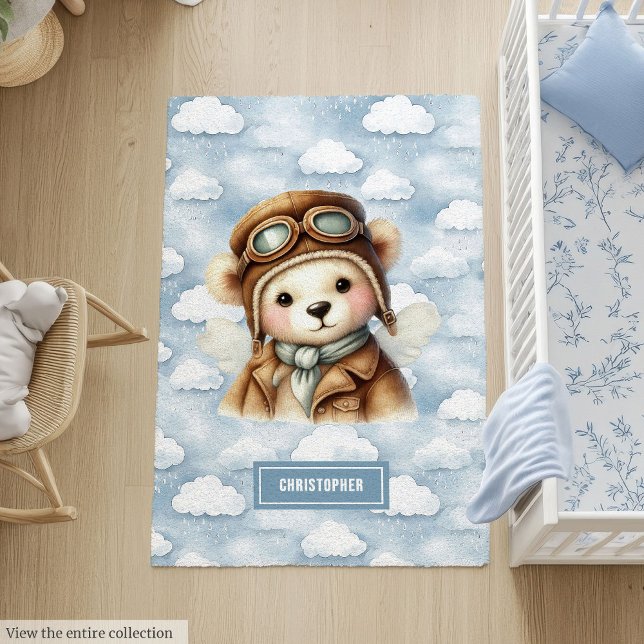 Baby Boy Nursery Rug Teddy Bear Pilot Shower Gift (Baby Boy Nursery Rug Teddy Bear Pilot Shower Gift)