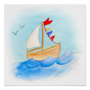 Baby boy nursery sailing boat poster