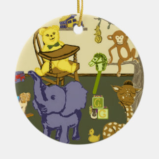 baby boy nursery toys on round ornament