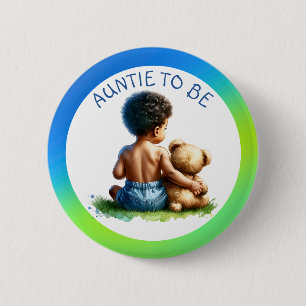 Baby Boy of color Auntie to be Baby Shower  Button