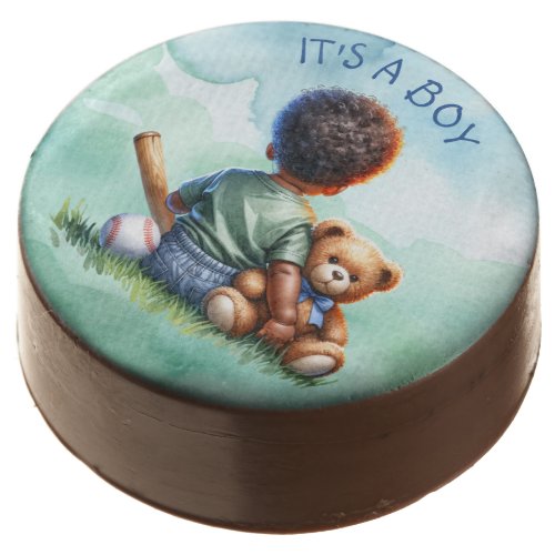 Baby Boy of Color with his Teddy Bear Baby Shower Chocolate Covered Oreo