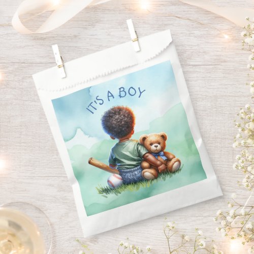 Baby Boy of Color with his Teddy Bear Baby Shower Favor Bag