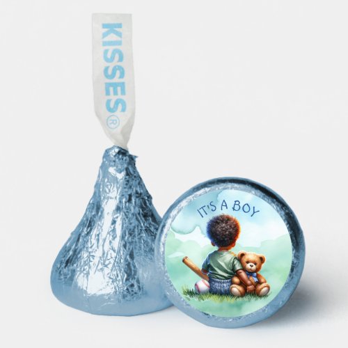 Baby Boy of Color with his Teddy Bear Baby Shower Hersheys Kisses