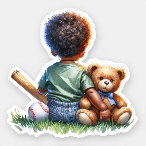 Baby Boy of Color with his Teddy Bear Baby Shower Sticker