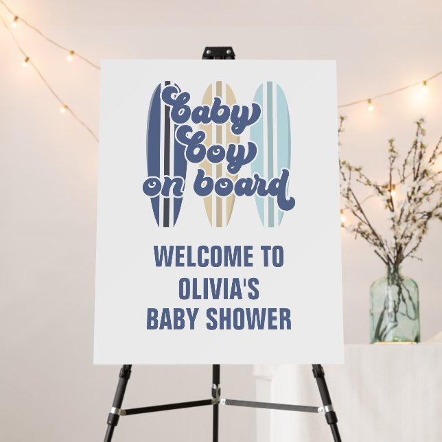 Baby Boy on Board Surfboard Beach Baby Shower (In Situ (Stand))