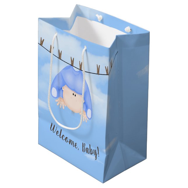 Baby Boy on Clothesline Medium Gift Bag (Front Angled)
