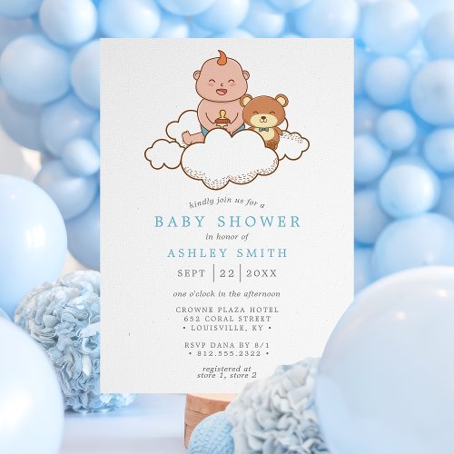 Baby Boy On Cloud Cute Baby Shower Invitation