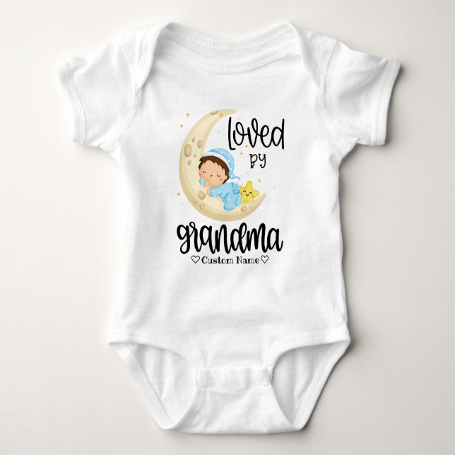 Baby Boy on Moon - Loved by Grandma Baby Bodysuit (Front)