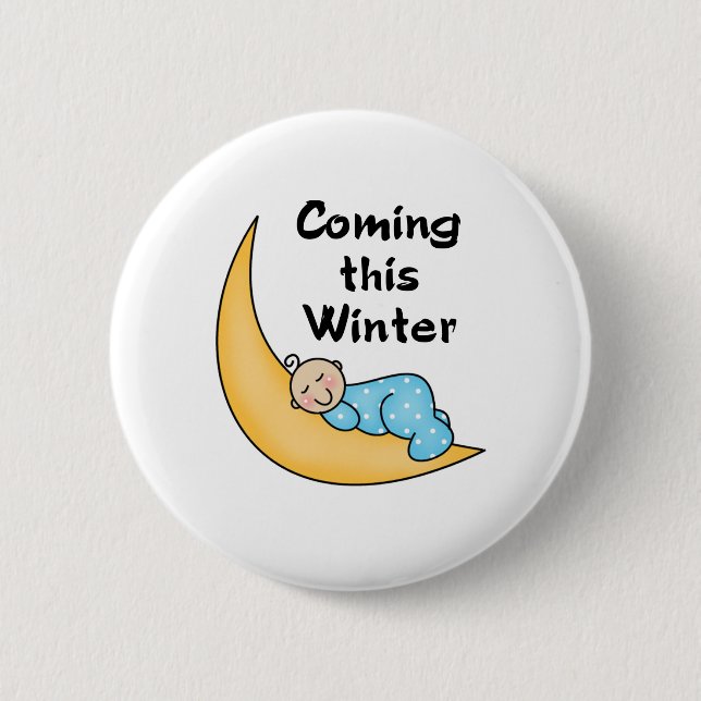 Baby Boy on Moon Winter Pinback Button (Front)