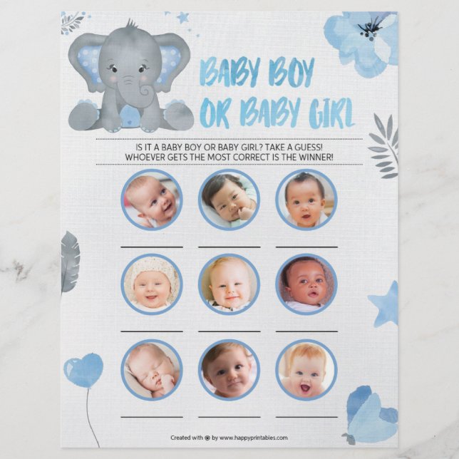Baby Boy Or Baby Girl [Baby Elephant [Blue] Letterhead (Front)