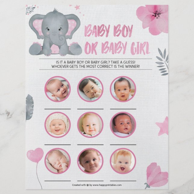 Baby Boy Or Baby Girl [Baby Elephant [Pink]] Letterhead (Front)