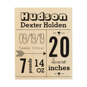Baby Boy or Girl Birth Stats Birth Record Keepsake Wood Wall Art