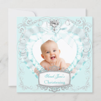 Baby Boy or Girl Blue Christening Baptism Cross Announcement
