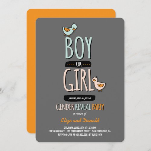 Baby Boy or Girl Ducks Gender Reveal Party Invite