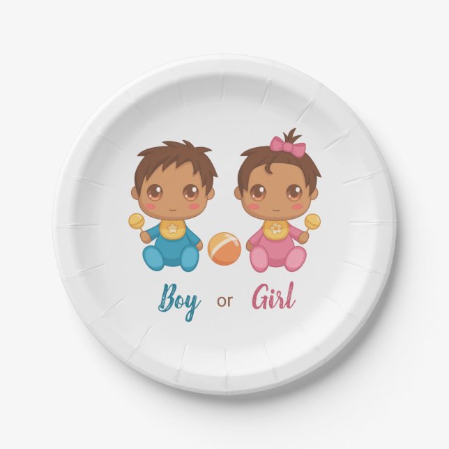 Baby Boy or Girl Gender Reveal Party Paper Plate (Front)