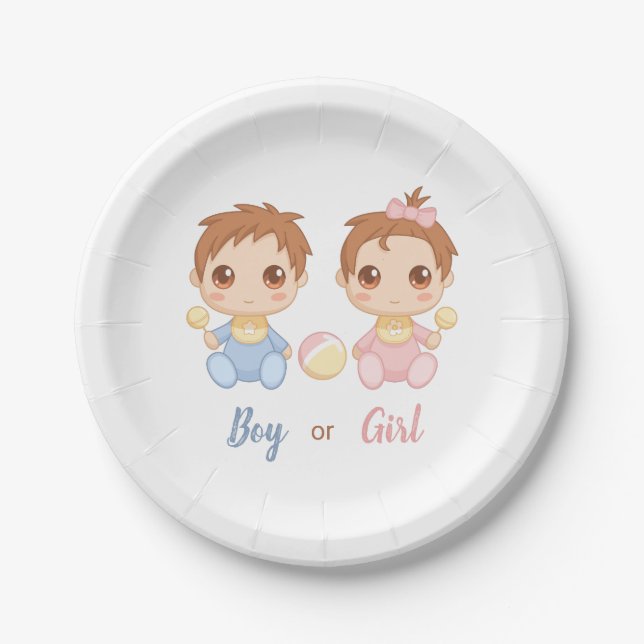 Baby Boy or Girl Gender Reveal Party Paper Plates (Front)
