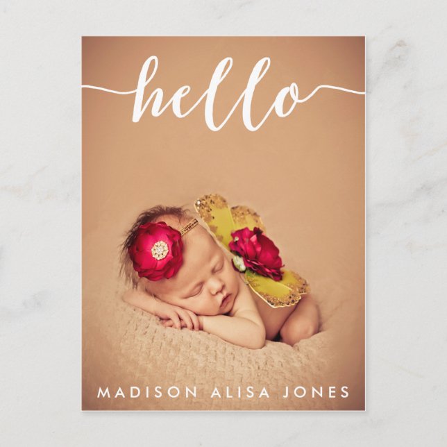Baby Boy or Girl Hello Photo Birth Announcement Postcard (Front)