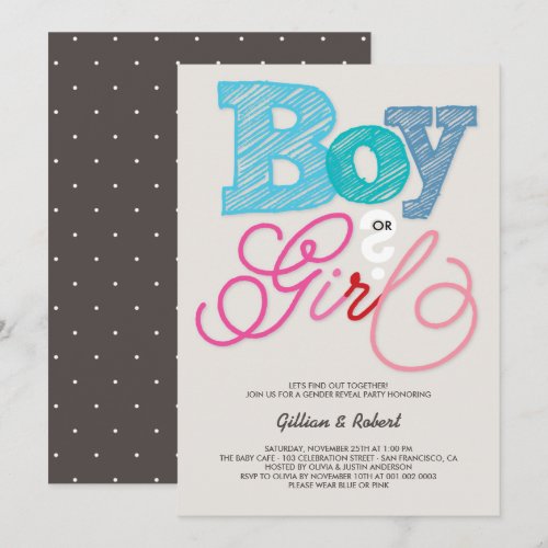 Baby Boy or Girl Pink Blue Gender Reveal Party Announcement