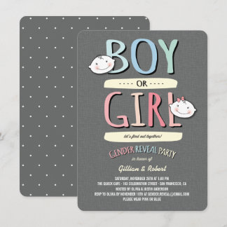 Baby Boy or Girl Pink Blue Gender Reveal Party Invitation