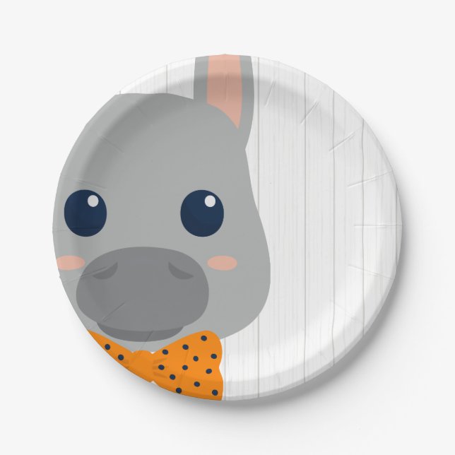 Baby Boy Orange Donkey Baby Shower Paper Plates (Front)