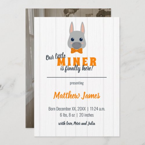 Baby Boy Orange Donkey Vertical Baby Announcement