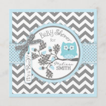 Baby Boy Owl Chevron Print Baby Shower Invitation