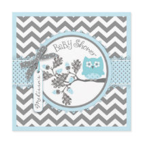 Baby Boy Owl Chevron Print Baby Shower Invitation