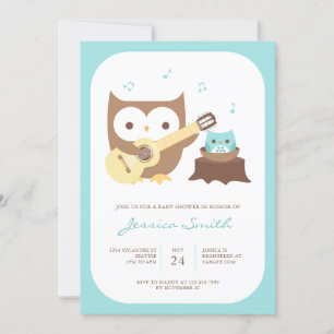 Baby Boy Owl Guitar Baby Shower Invitation