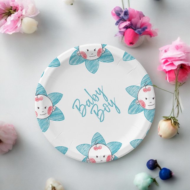 Baby Boy  Paper Plates (baby boy theme,birthday,wedding,baby shower,special occasion event paper plate party supplies)